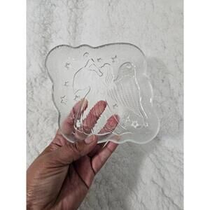 Crystal Clear Angel Playing Christmas Music Design Candy Trinket Dish 7" Holiday